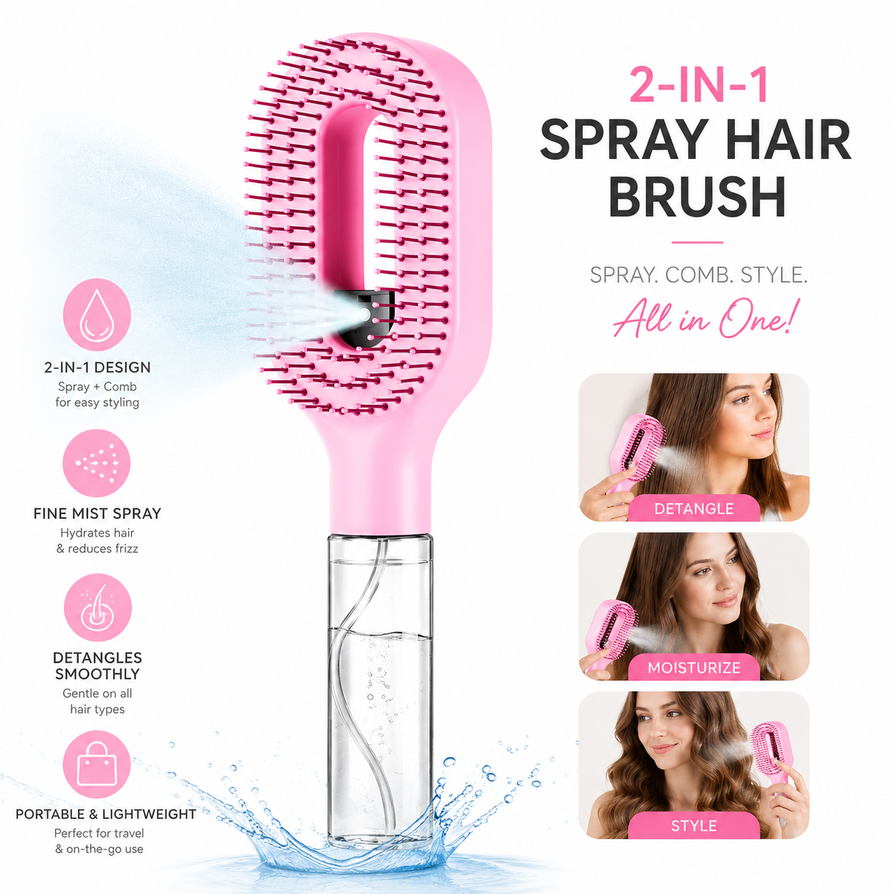 SilkMist® – 2-in-1 Spray Detangling Hair Brush